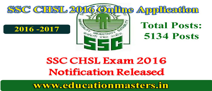 Apply Online SSC CHSL 2016-17 (Combined Higher Secondary level) recruitment 2016-17 Notification Online Application